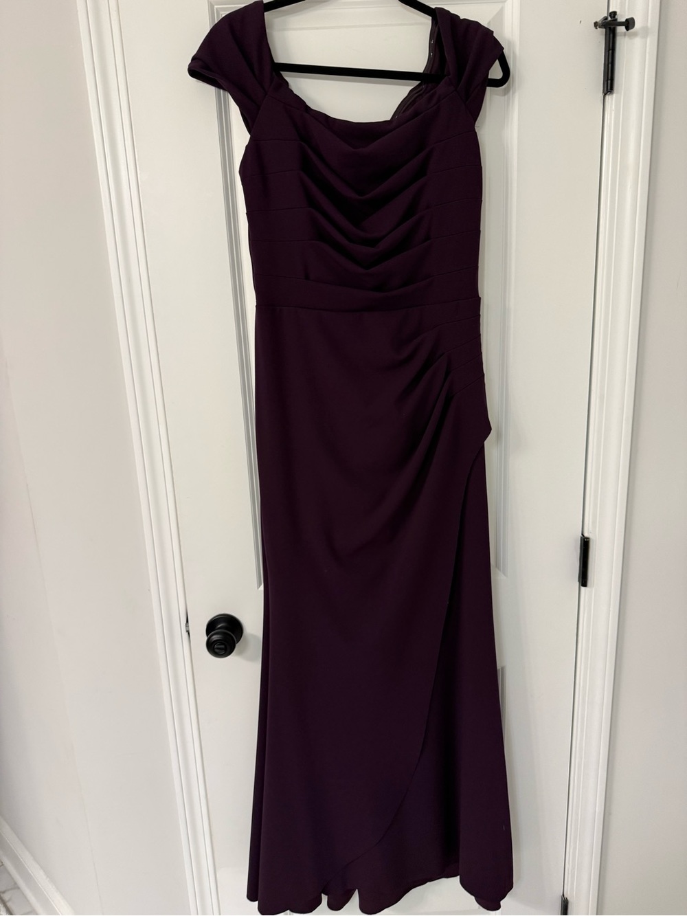 Xscape Plum Ruched Cowl Neck Maxi Dress